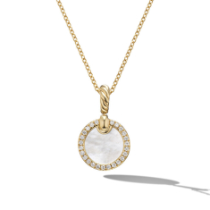 David Yurman Petite DY Elements Pendant Necklace in 18K Yellow Gold with Mother of Pearl and Pave Diamonds 1