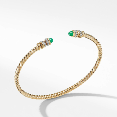 David Yurman Petite Helena Open Bracelet in 18k Yellow Gold with Emeralds and Diamonds - Medium 1