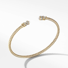 David Yurman Petite Helena Open Bracelet in 18k Yellow Gold with Pearls and Diamonds - Medium 1