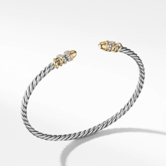 David Yurman Petite Helena Open Bracelet with 18k Yellow Gold Domes and Pave Diamonds - Medium 1