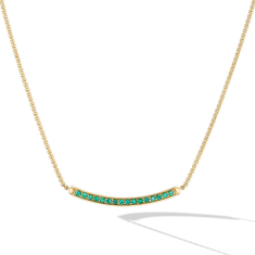 David Yurman Petite Pave Bar Necklace in 18K Yellow Gold with Emeralds 1.25mm 1
