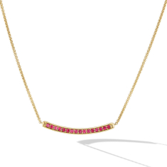 David Yurman Petite Pave Bar Necklace in 18K Yellow Gold with Rubies 1.25mm 1