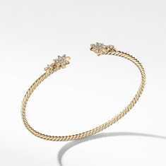 David Yurman Petite Starburst Open Cable Bracelet in 18k Yellow Gold with Pave Diamonds - Medium 1