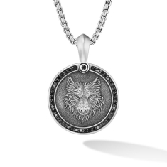 David Yurman Petrvs Wolf Amulet in Sterling Silver with Black Diamonds 30.3mm 1