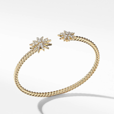 David Yurman Starburst Open Cable Bracelet in 18k Yellow Gold with Pave Diamonds - Medium 1