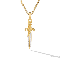 David Yurman Waves Dagger Amulet in 18K Yellow Gold with Diamonds 31mm 1
