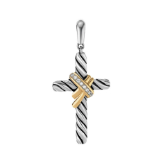 David Yurman X Cross Pendant with 18K Yellow Gold and Pave Diamonds 1
