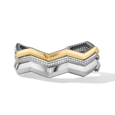 David Yurman Zig Zag Stax Three Row Cuff Bracelet in Sterling Silver with 18K Yellow Gold with Diamonds 17.4mm 1