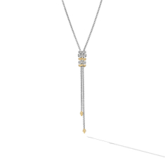 David Yurman Zig Zag Stax Y Necklace in Sterling Silver with 18K Yellow Gold and Diamonds 1