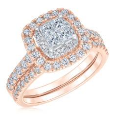 1 1/5ctw Princess Diamond Composite Rose Gold Engagement and Wedding Ring Bridal Set | Glow Collection 1