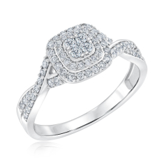 1/2ctw Cushion Diamond Composite Twist Band White Gold Engagement Ring - Harmony Collection 1