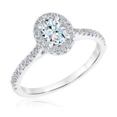3/4ctw Oval Diamond Halo White Gold Engagement Ring 1