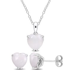 Heart Opal Sterling Silver Necklace and Earring Set