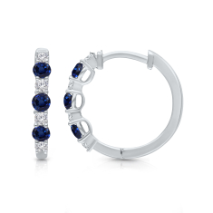 Kallati Blue Sapphire and 1/6ctw Diamond 14k White Gold Hoop Earrings 1
