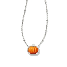 Kendra Scott Pumpkin Short Pendant Necklace in Orange Mother-of-Pearl, Rhodium-Plated