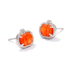 Kendra Scott Pumpkin Stud Earrings in Orange Mother-of-Pearl, Rhodium-Plated