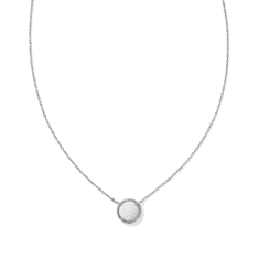 Kendra Scott Volleyball Short Pendant Necklace in White Mother-of-Pearl, Rhodium-Plated 1