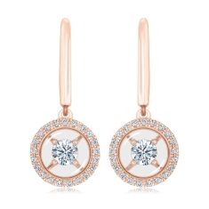 MAGNIFICENCE Diamond Halo Drop Rose Gold Earrings 1/3ctw