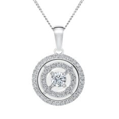 MAGNIFICENCE Double Halo Round White Gold Pendant 1/4ctw