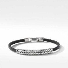 Men's David Yurman Chevron Black Leather ID Bracelet - Medium 1