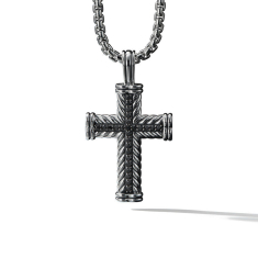Men's David Yurman Chevron Cross Pendant with Treated Black Diamonds, 41.7mm 1