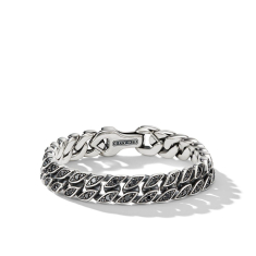 Men's David Yurman Curb Chain Bracelet in Sterling Silver with Pave Black Diamonds 1