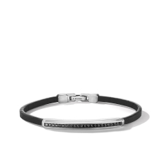 Men's David Yurman Streamline ID Black Leather Bracelet with Pave Treated Black Diamonds 1
