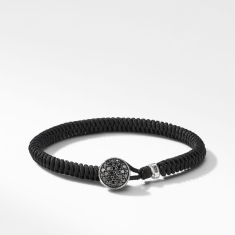Men's David Yurman Streamline Woven Black Nylon Bracelet with Pave Black Diamonds and Sterling Silver 1