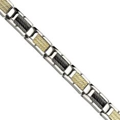 Men's Tri-Tone Stainless Steel Cable Chain Link Bracelet