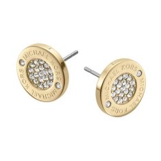 Michael Kors Heritage Plaque Golden Logo Crystal Stud Earrings