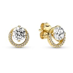Pandora Sparkling Round Halo Stud Earrings, Gold-Plated