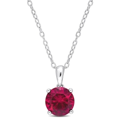 Round Created Ruby Sterling Silver Pendant Necklace