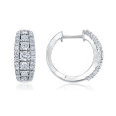 Shy Creation 1ctw Diamond Multi-Row White Gold Hoop Earrings