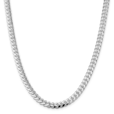 Sterling Silver 7mm Domed Curb Side Diamond-Cut Chain Necklace 1