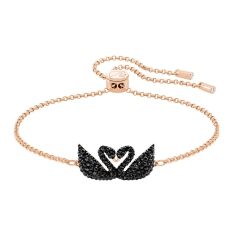 Swarovski Crystal Black Rose Gold-Plated Iconic Swan Bolo Bracelet