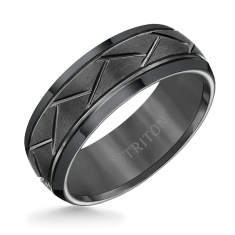 TRITON Black Tungsten Carbide Alternating Diagonal Cut Comfort Fit Wedding Band 8mm 1