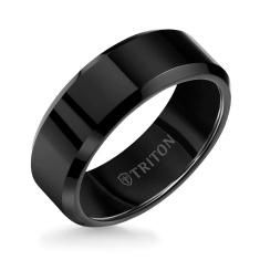 TRITON Black Tungsten Carbide Bright Finish Beveled Edge Comfort Fit Wedding Band 8mm 1