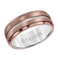TRITON Espresso Brown and White Tungsten Carbide Satin Finish Center Line Comfort Fit Wedding Band 8mm 1