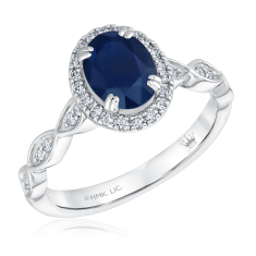 Blue Sapphire and Diamond Vintage-Inspired Engagement Ring 1/4ctw 1
