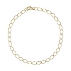Yellow Gold Small Elongated Oval Link Classic Charm Bracelet, 7 Inches