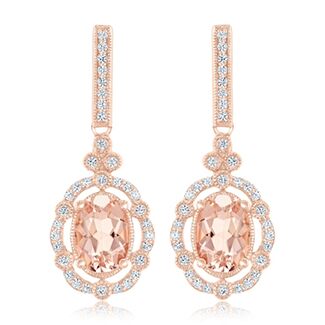 Downton Abbey Lady Edith Oval Morganite and 1/4ctw Diamond Rose Gold Earrings