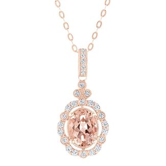 Downton Abbey Lady Edith Oval Morganite and 1/4ctw Diamond Rose Gold Pendant Necklace