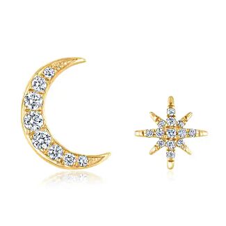 Radiant Universe Celestial Moon and Star Stud Earrings 1/4ctw