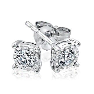 Endless Sparkle Sterling Silver Round Diamond Stud Earrings 1/10ctw