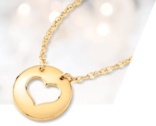 Yellow Gold Mini Disc Heart Necklace