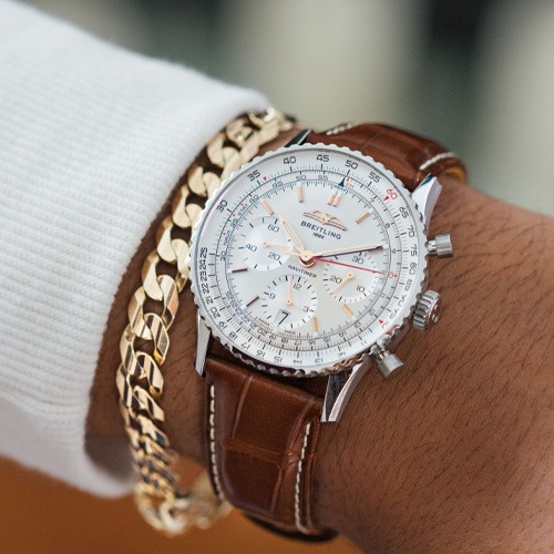 Breitling Navitimer B01 Chronograph 41 Silver Dial Brown Leather Strap Watch