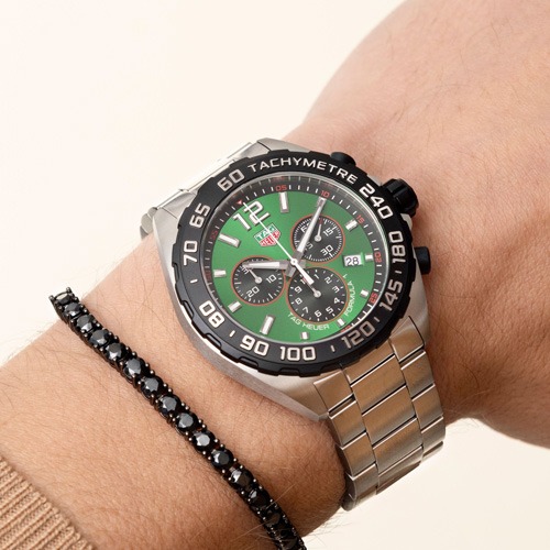 TAG Heuer FORMULA 1 Chronograph Quartz Green Dial Stainless Steel Watch 43mm 