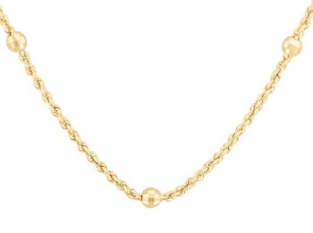 Yellow Gold Glitter Bead Tin Cup Rope Chain Necklace