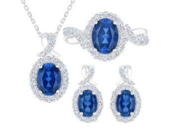 Created Blue Sapphire and Created White Sapphire Three Piece Set Box Set