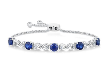 Created Ceylon Sapphire and Created White Sapphire Bolo Bracelet